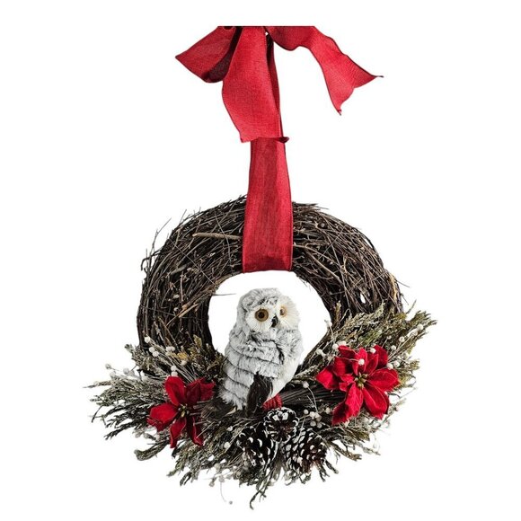 Owl Winter Grapevine Holiday Wreath - Picture 2 of 4